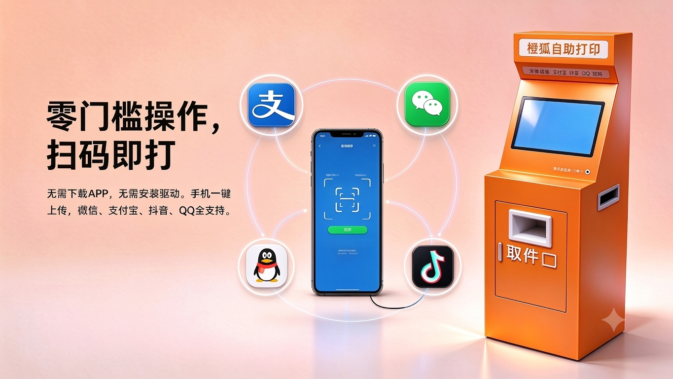扫码即打 - 零门槛操作，微信、支付宝、抖音、QQ 全支持，扫码即打。