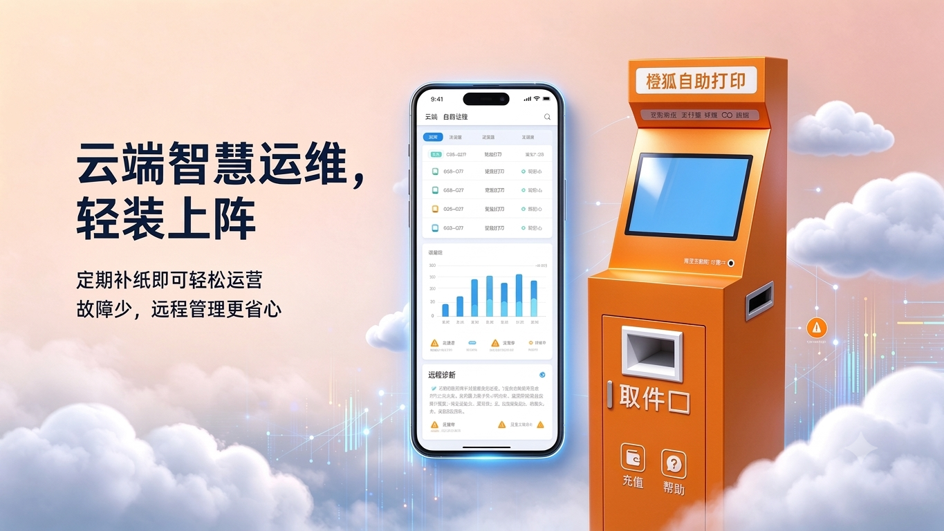 云端运维 - 云端智慧运维，定期补纸即可轻松运营，远程管理更省心。